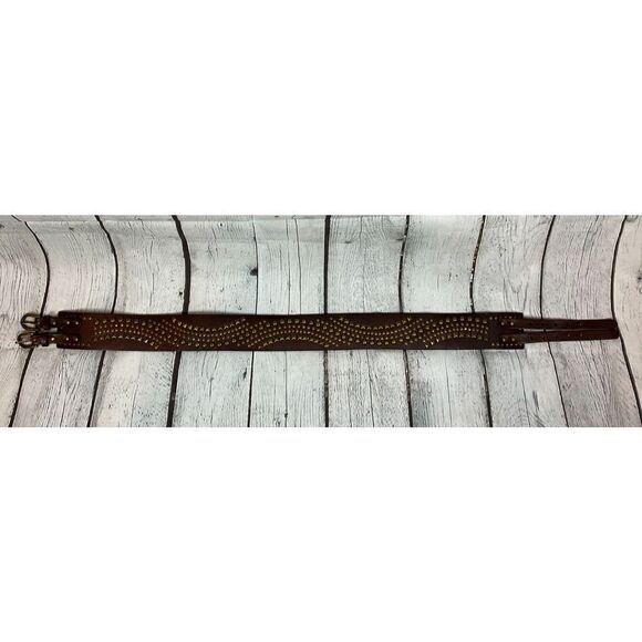 CACHE brown leather studded wide double strap western corset belt size S - Picture 1 of 9